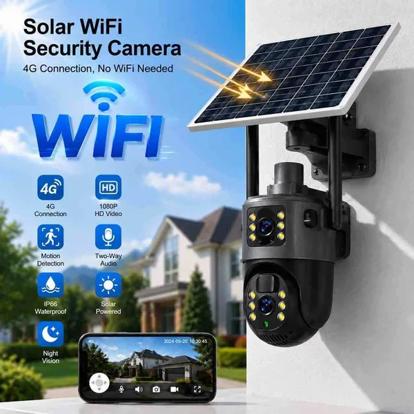 Solarna vanjska kamera za video nadzor s dvije leće, 1080p
