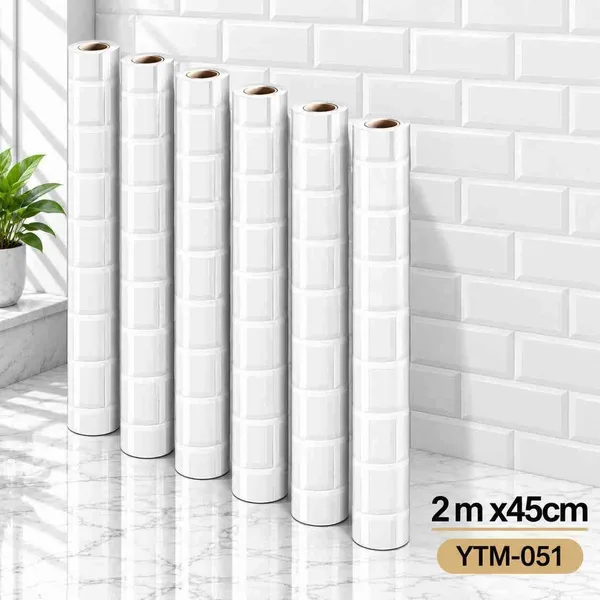 Samoljepljiva tapeta širine 45 cm — bijele pločice
