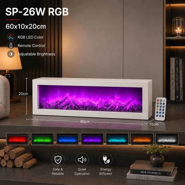 LED dekorativni kamin s efektom plamena — 60 cm, RGB s daljinskim
