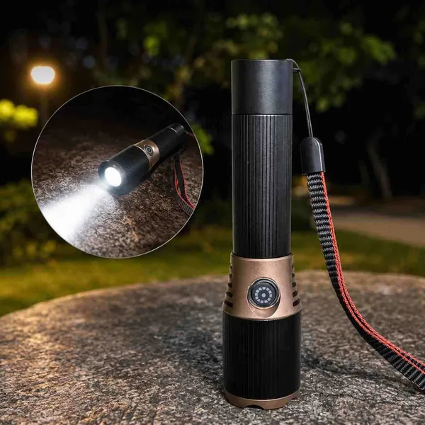 Punjiva LED baterijska lampa sa zumom, metalno kućište
