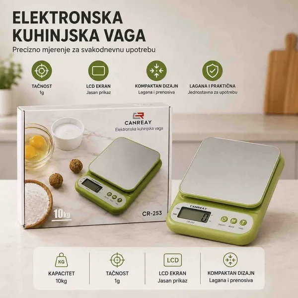 Digitalna kuhinjska vaga do 10 kg s metalnom pločom, zelena