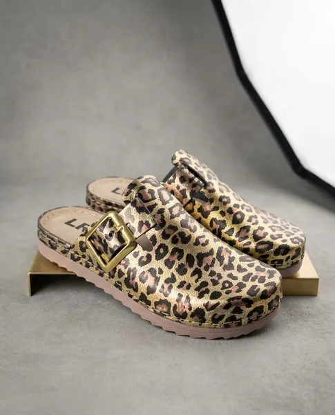 LEDI ANATOMIC — leopard klompe s kopčom